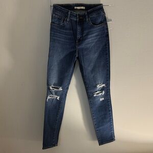 Ripped Dark Blue High-Rise Skinny Jeans for Women